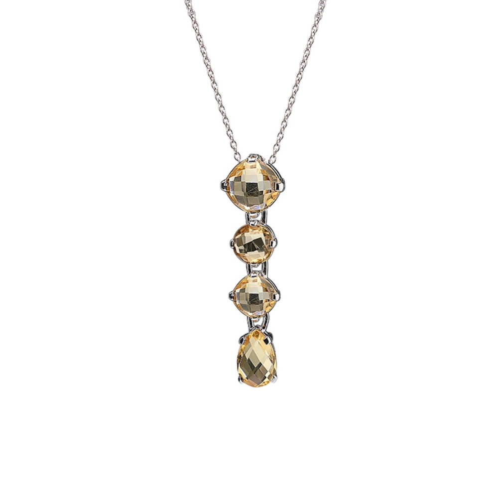 Yellow Citrine Sterling Silver Multi Drop Pendant Necklace with Chain